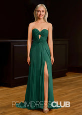 Ida | Strapless Keyhole Pleated Hot Pink Maxi Prom Dress - Price #price_variant_lowest# - Emerald - PromDressClub